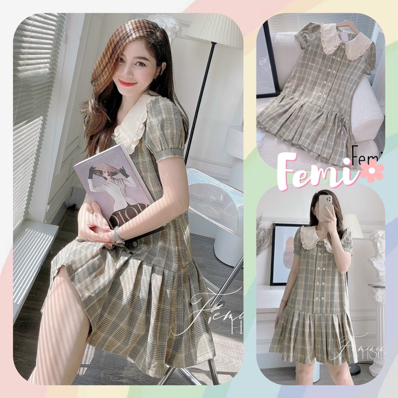 Đầm Caro Cổ Đức, đầm caro kẻ xinh xắn hàng mới về diện đi làm đi chơi
