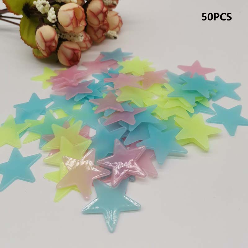 Bộ 50 Ngôi Sao 3D Dạ Quang Dán Trang Trí Phòng Bé