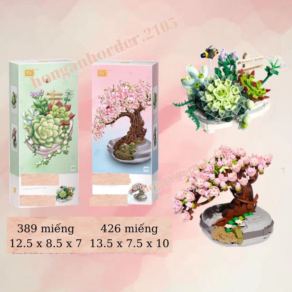 LEGO LẮP RÁP ĐỒ CHƠI CÂY CẢNH DECOR VĂN PHÒNG: HOA ĐÀO - SEN ĐÁ ( HỘP GIẤY XỊN XÒ)