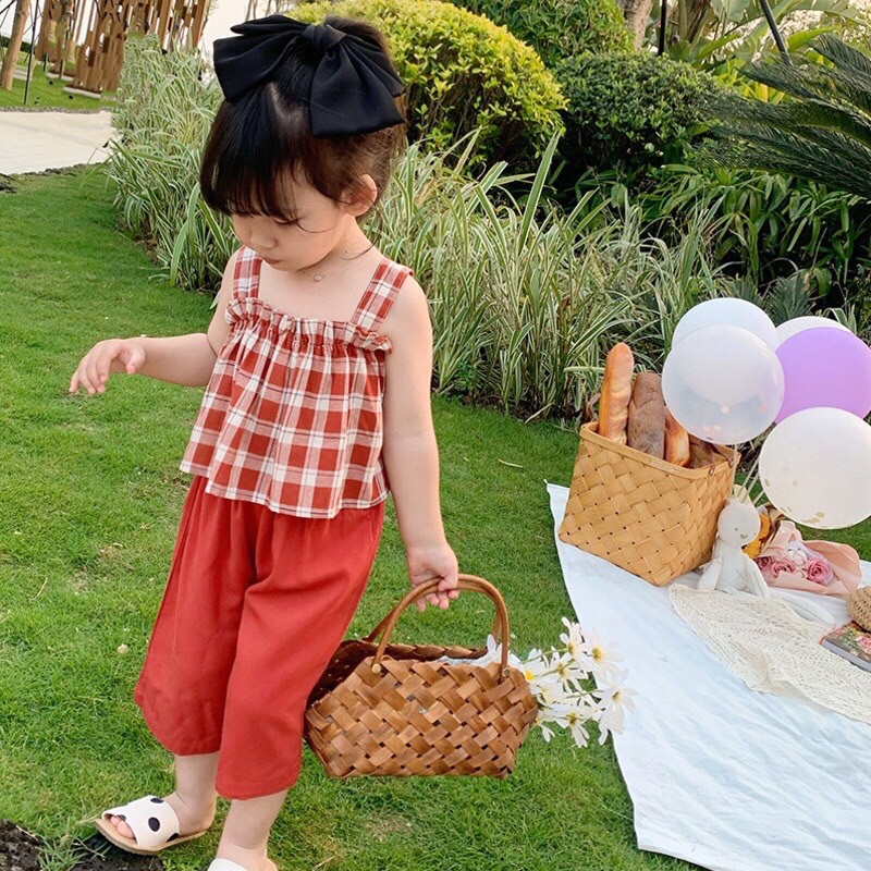 Set 2 dây kẻ caro bé gái