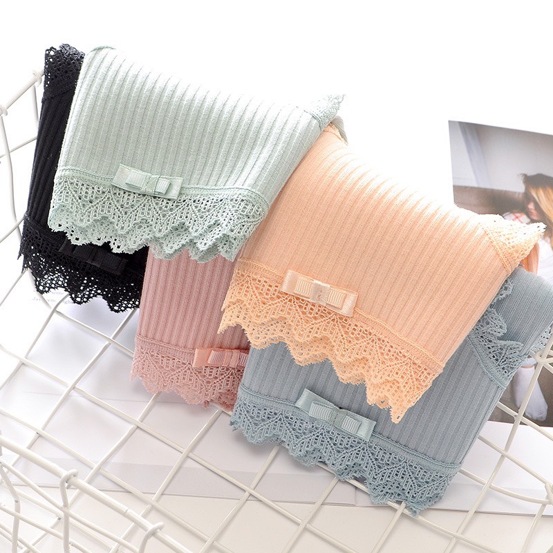 Quần Lót  Nữ Cotton Gân Tăm Viền Ren Kháng Khuẩn Đính Nơ Sexy - 029