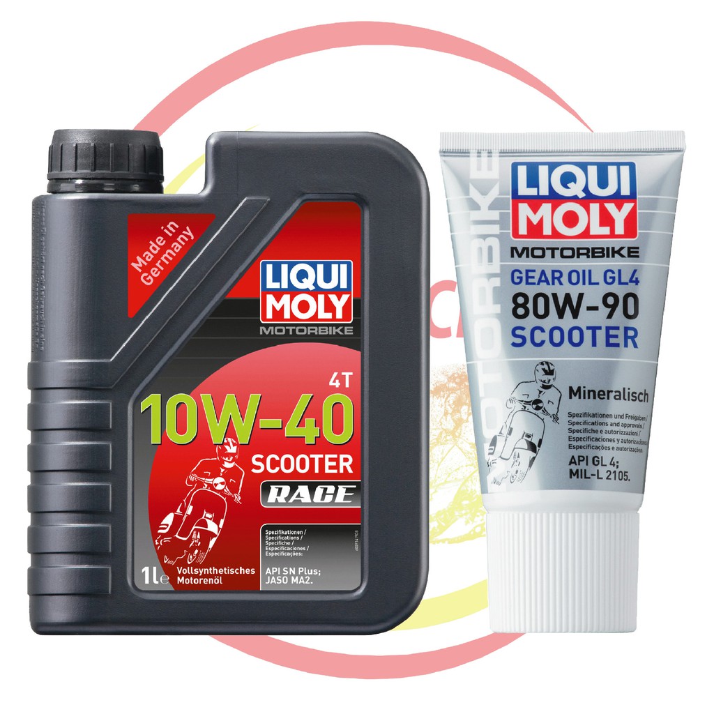Combo nhớt Liqui Moly Scooter Race 10W40 1L+Hộp số liqui 150ML