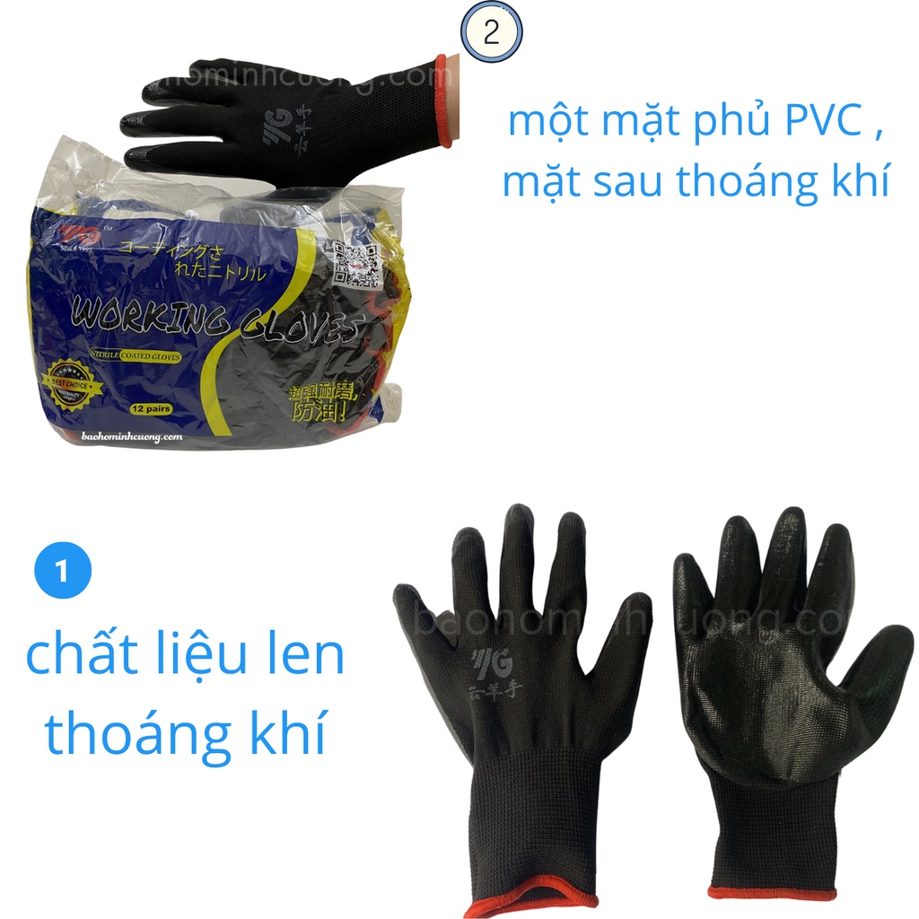 Găng Tay Làm Vườn viền đỏ Phủ Cao Su đen, Chống Trượt, Độ Bền Cao