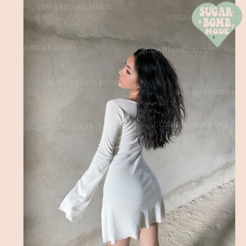 Đầm Body Ôm Trắng Kem Sexy Cho Nữ, Váy Thun Dài Tay Kiểu Loe Sang Chảnh Đi Tiệc Đi Chơi Đi Dạo Sugarbomb.mode )