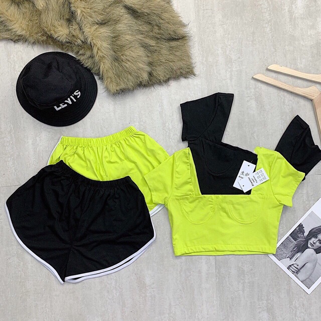 [ Mã FAMAYWA2 giảm 10K đơn 50K] Set áo cropto cổ U tay con quần thể thao nữ - freesize dưới 51kg- Carotshop | BigBuy360 - bigbuy360.vn