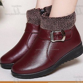 Giày boot da cổ phối lưới