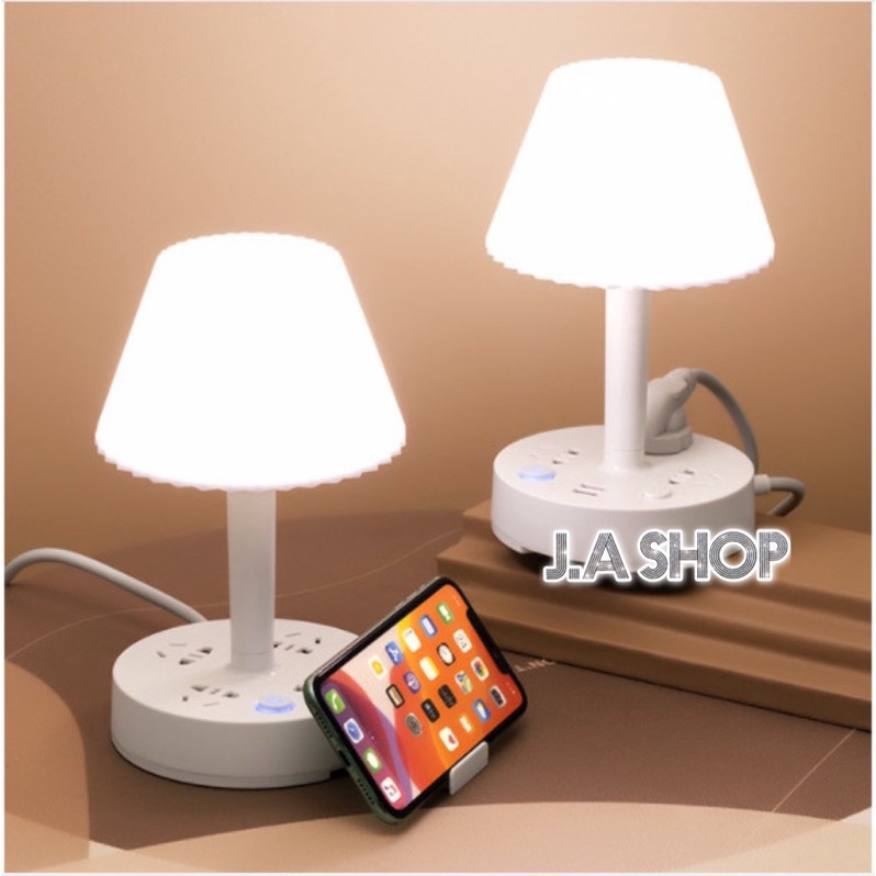 Đèn Ngủ Để Bàn Thông Minh kiêm Ổ Cắm Điện Đa Năng Có Cổng Sạc USB và Giá Đỡ Điện Thoại (JA Shop)