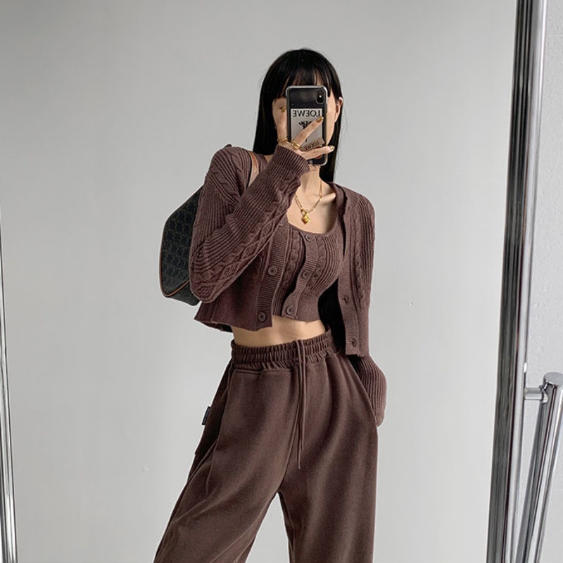 Áo Cardigan Dệt Kim Mỏng Hai Mảnh Thời Trang Xuân Thu Phong Cách Retro