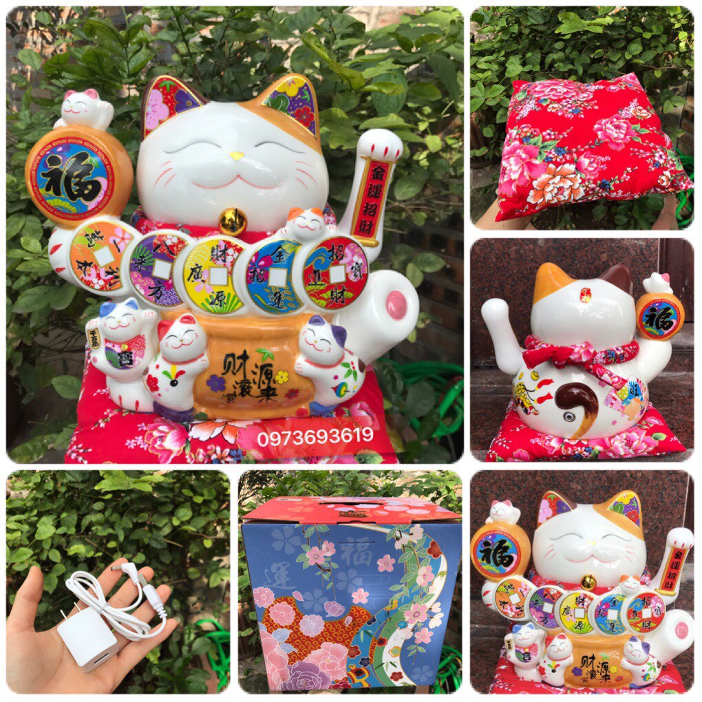 (Giá Huỷ Diệt) Mèo Thần Tài "Bát Phương Chiêu Tài Lộc" cao 23cm vẫy tay | BigBuy360 - bigbuy360.vn