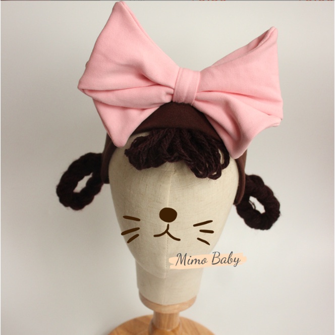 Băng đô tóc giả nơ hồng lớn dễ thương cho bé BD50 Mimo Baby