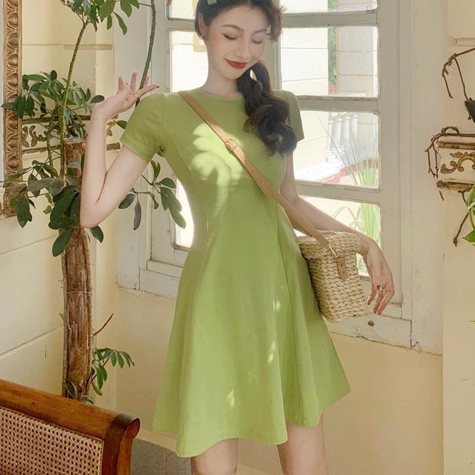 Đầm Tay Ngắn Dáng Ôm Màu Trơn Phong Cách Hàn Quốc Thời Trang Mùa Hè Mới Cho Nữ