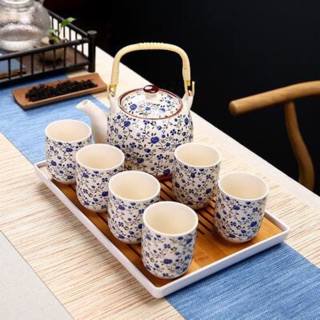 Bộ Ấm Chén Pha Trà Hoa Nhí Xanh Dương Kèm Khay Đế Nhựa