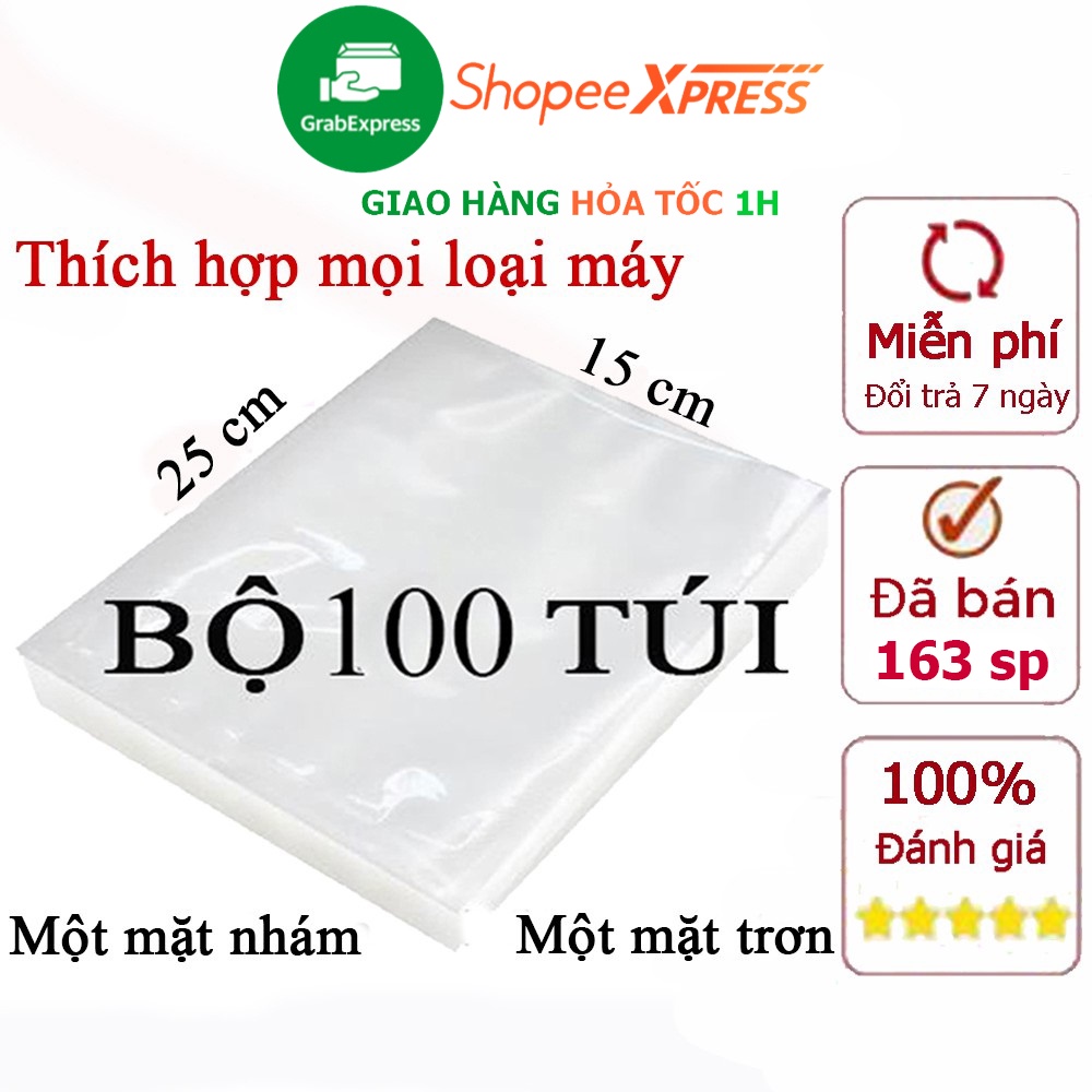 Túi hút chân không mặt nhám rộng 15cm dài 25cm, túi sần cho tất cả các máy hút chân không [ bộ 100 túi]