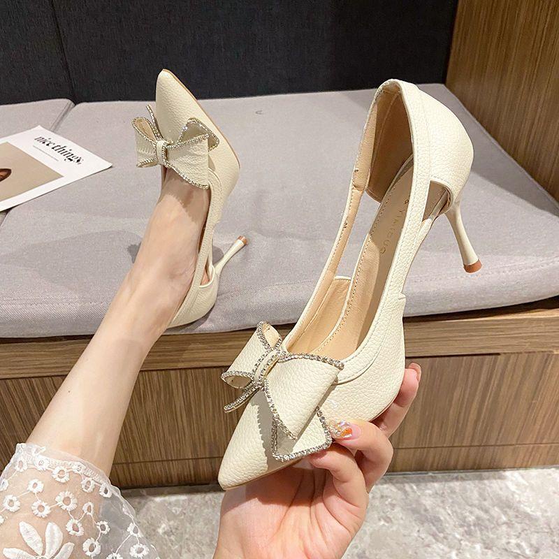Đen Giày Cao Gót Mũi Nhọn Đính Đá Thời Trang Mùa Hè Dành Cho Nữ