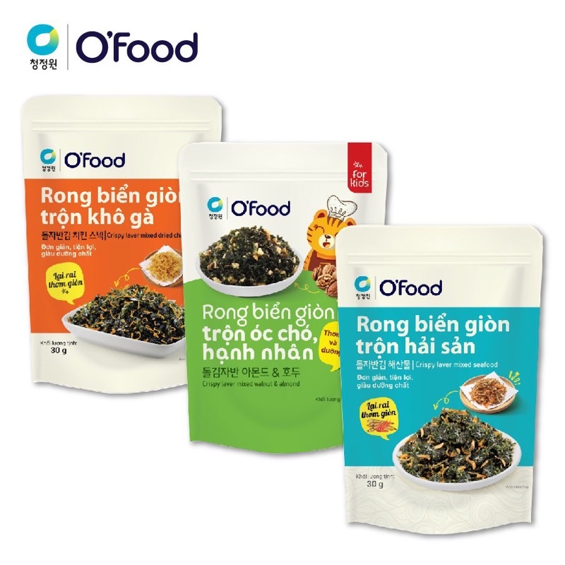 Rong Biển Giòn O'Food Trộn Khô Gà | Hải Sản | Óc Chó,Hạnh Nhân Gói 30G