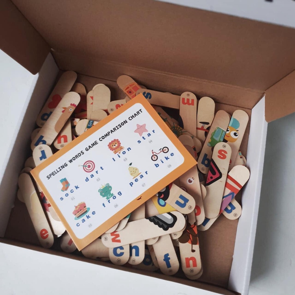 Bộ Đồ Chơi ghép Hình 96 Que kem Tiếng Anh Hiệu Quả, Que Gỗ Ghép Hình - Đồ Chơi Gỗ Thông Minh