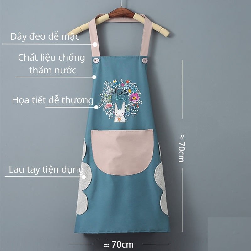 Tạp dề Hình Thỏ có khăn lau tay bên hông Chống Thấm Nước / Tạp Dề Pha chế nấu ăn Hoạ Tiết Hoa Xinh Xắn