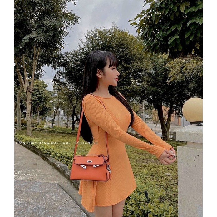 [FREESHIP] Đầm xòe chữ A ôm eo tay dài hở lưng sẵn mút ngực 4 màu hot trend năm 2022