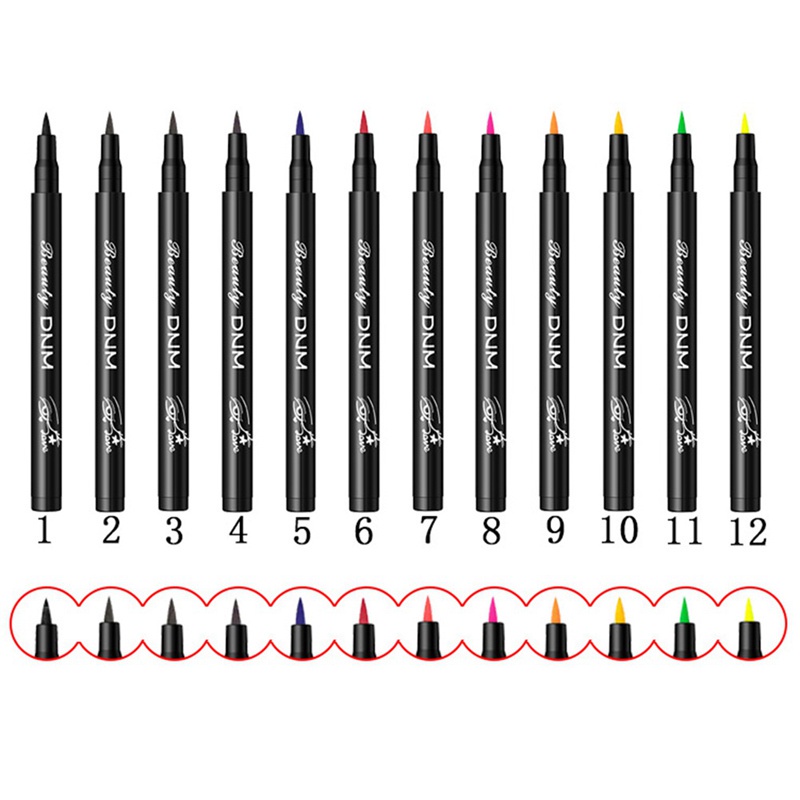 Aasleaty 1 PC 13.5cm 12 Colors Optional Color Eyeliner, Waterproof And Non-Smudge Sponge Soft-Headed Silkworm Pen