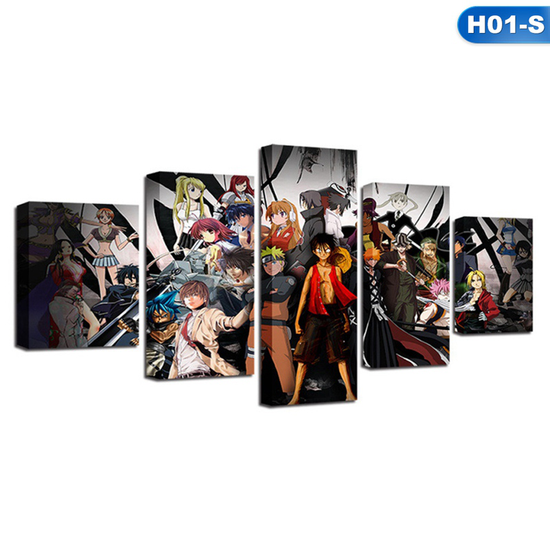 Bộ 5 tấm áp phích tranh treo tường vải canvas in hình one piece dễ thương