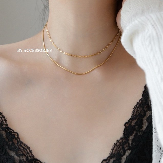 Dây chuyền titan 2 tầng xích lá me và dây mì không gỉ