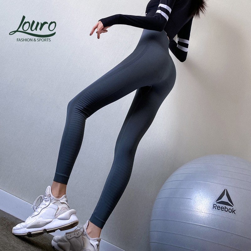 Quần tập gym nữ nâng mông Louro QL22, kiểu quần tập gym nữ  cạp cao sexy dài, lưng cao gen bụng, vải co giãn 4 chiều