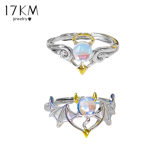 Nhẫn 17KM mạ bạc dạng hở điều chỉnh được thiết kế thiên thần/ ác quỷ thời trang dành cho cả nam và nữ