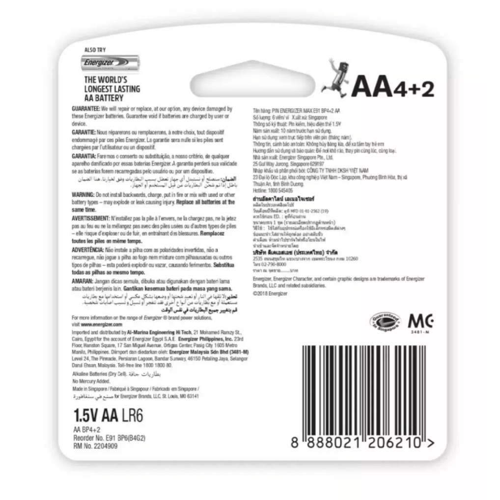 PIN (2A) ENERGIZER MAX AA E91 BP 4+2  [CHÍNH HÃNG]