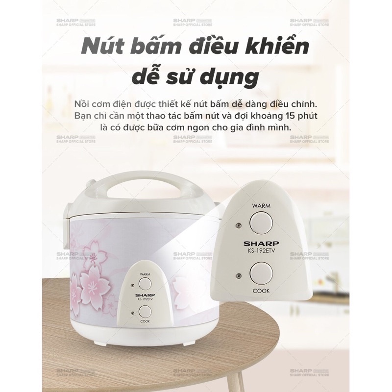 [Chính Hãng-Made in ThaiLand] Nồi cơm điện Sharp 1,8lít KS-N192ETV, lỗi 1 đổi 1, bảo hành 12 tháng toàn quốc