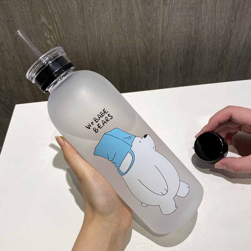 Bình Nước Hình Gấu Trúc Hoạt Hình Dung Tích 1000ml Cách Nhiệt Kèm Ống Hút Tiện Dụng