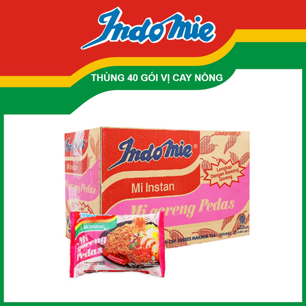 Thùng 40 Gói Mì Xào Khô Indomie Mi Goreng Pedas Cay Nồng 79g