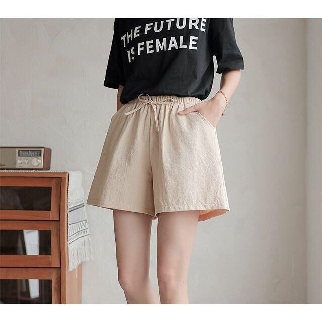 Quần đùi đũi thắt nơ cạp chun siêu mát, nhẹ nhàng, thấm hút mồ hôi quần shorts nữ mặc nhà đi dạo Qt20