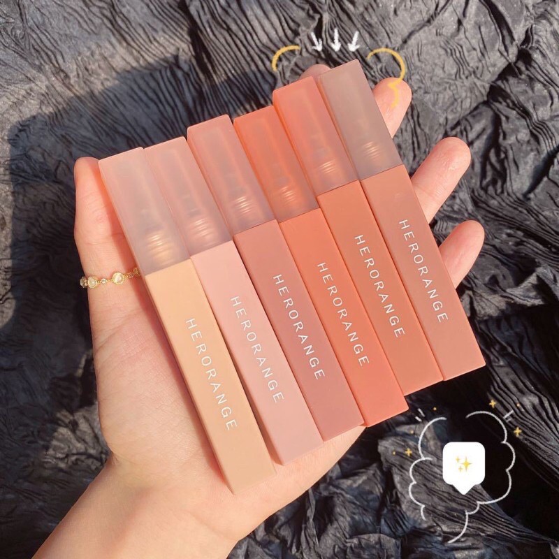 [Hàng mới về] HERORANGE Son Kem Bóng Nhung Mịn Lì lip Mud Lip Glaze Lip Gloss Ống vuông | Thế Giới Skin Care