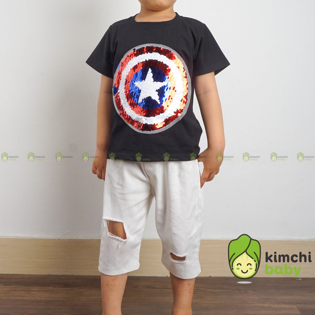 Bộ đồ bé trai áo thun cotton đính kim sa Captain kèm quần kaki, set đồ cộc tay cho bé đi học đi chơi mùa hè BBT2102