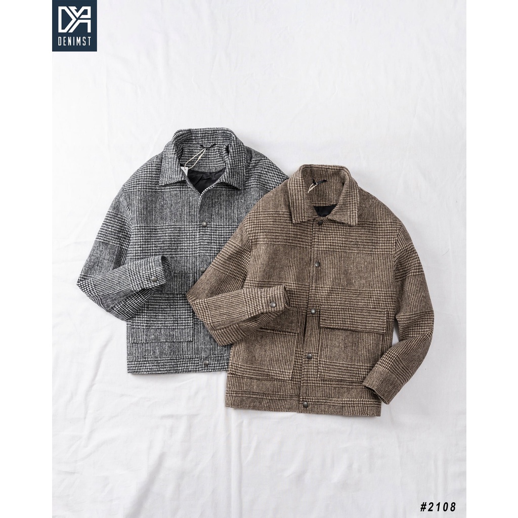 Áo Khoác Nam Kẻ DENIMST 2108 Chất Liệu Dạ, Dáng Suông