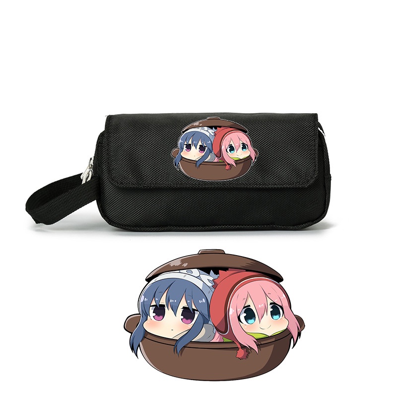 Hộp bút vải canvas IN HÌNH Yuru Camp Dã ngoại thảnh thơi anime chibi phụ kiện học tập tiện lợi