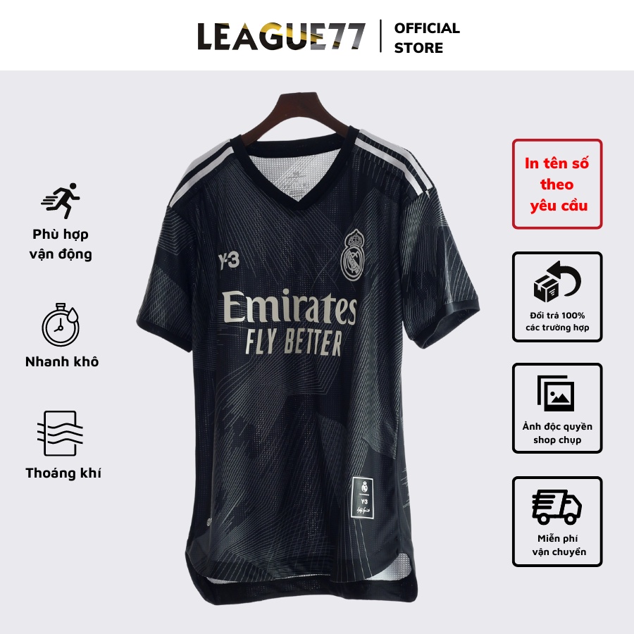 Set bộ đá bóng Real madrid sân khách 22/23 - bộ đồ đá banh màu đen ngắn tay chuẩn form âu Leaguestore