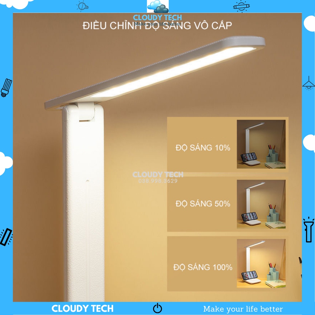 Đèn học để bàn chống cận có cảm ứng tích điện, 3 màu, điều chỉnh độ sáng tối, có thể gấp gọn giá rẻ