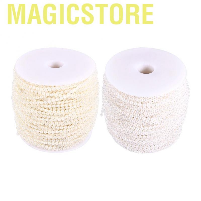 Magicstore 50M Roll 3mm Fishing Line Pearls String Beads Chain Garland Wedding Decoration Centerpieces(Beige+White)
