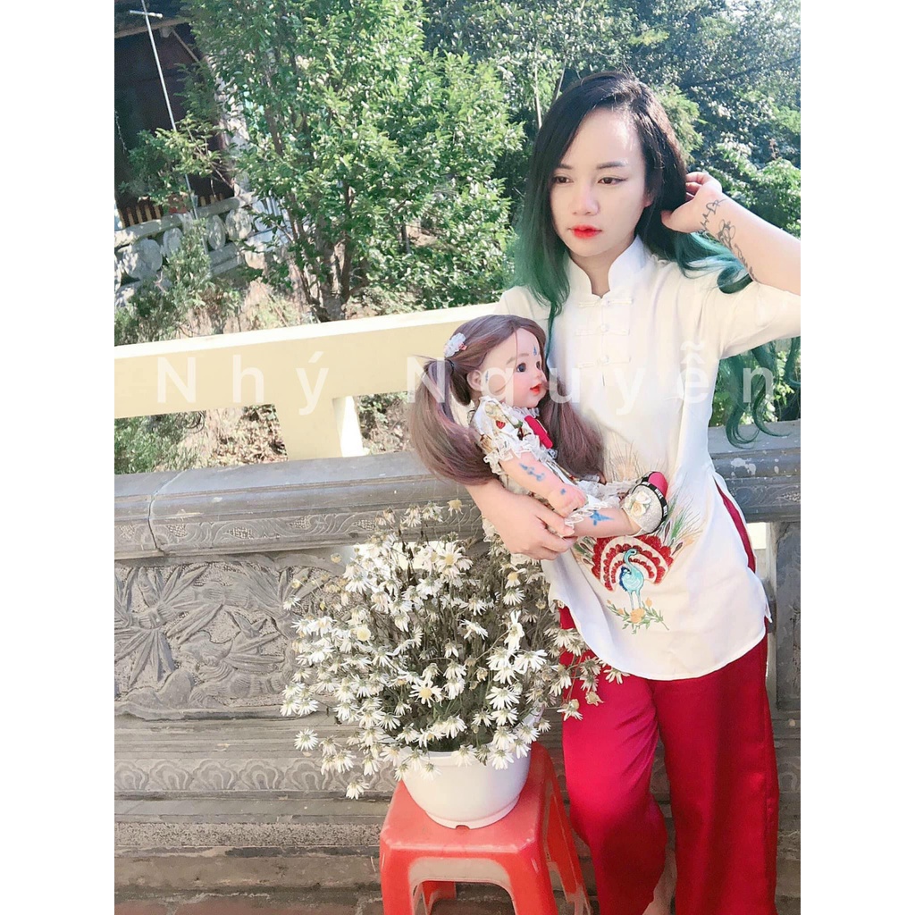 Đồ lam đi chùa Mẫu Thêu Công Vải Satin Nhung CAO CẤP