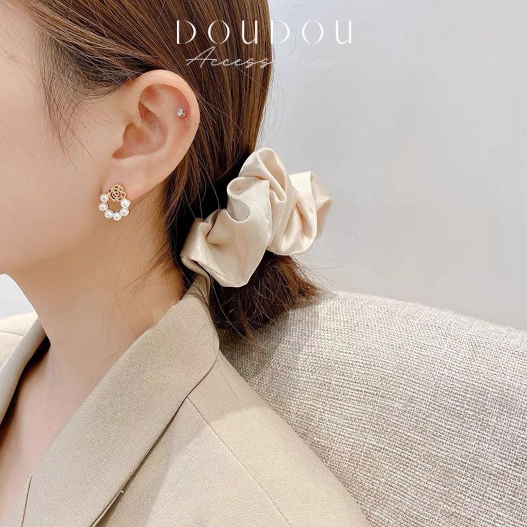 Bông tai ngọc trai nhân tạo DOUDOU Khuyên hoa tai nữ phong cách Hàn Quốc chất liệu bạc 925 thời trang EH020