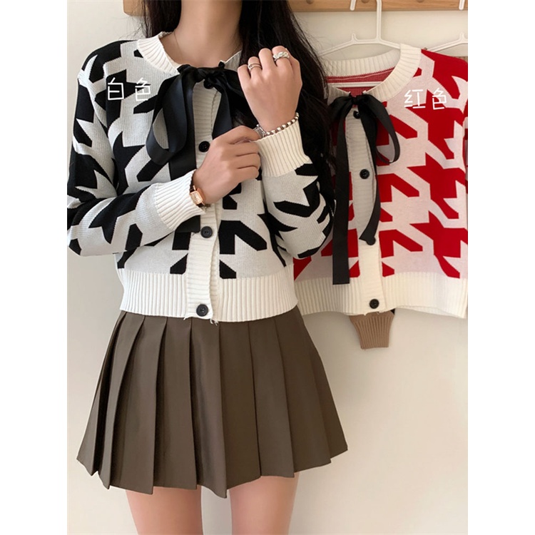 ✨Bán Nóng✨Áo Sweater Dệt Kim Cổ Tròn Thắt Nơ Phong Cách Hàn Quốc Cổ Điển Dễ Phối Đồ