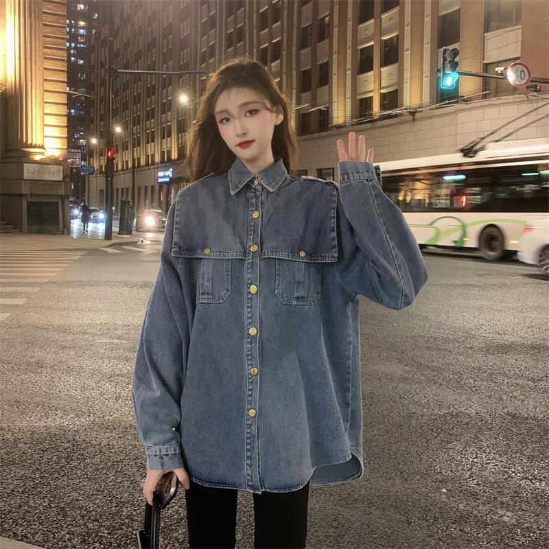 Áo Sơ Mi Denim Thiết Kế Mới 2023 Phong Cách Pháp Cổ Điển Thời Trang Xuân Thu Dành Cho Nữ