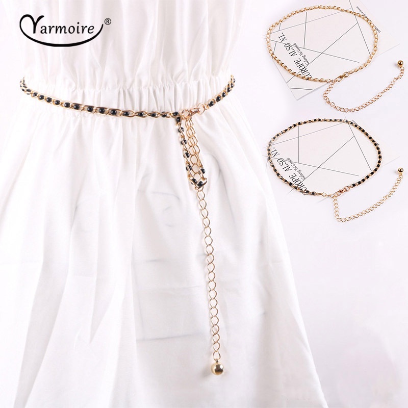 Thắt Lưng Dây Xích Mảnh Đính Hạt Kim Loại Có Thể Điều Chỉnh Thời Trang Cho Nữ