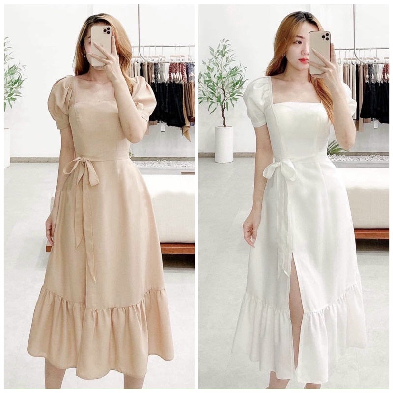 Đầm đuôi cá cổ vuông 2 màu (kèm hình thật)