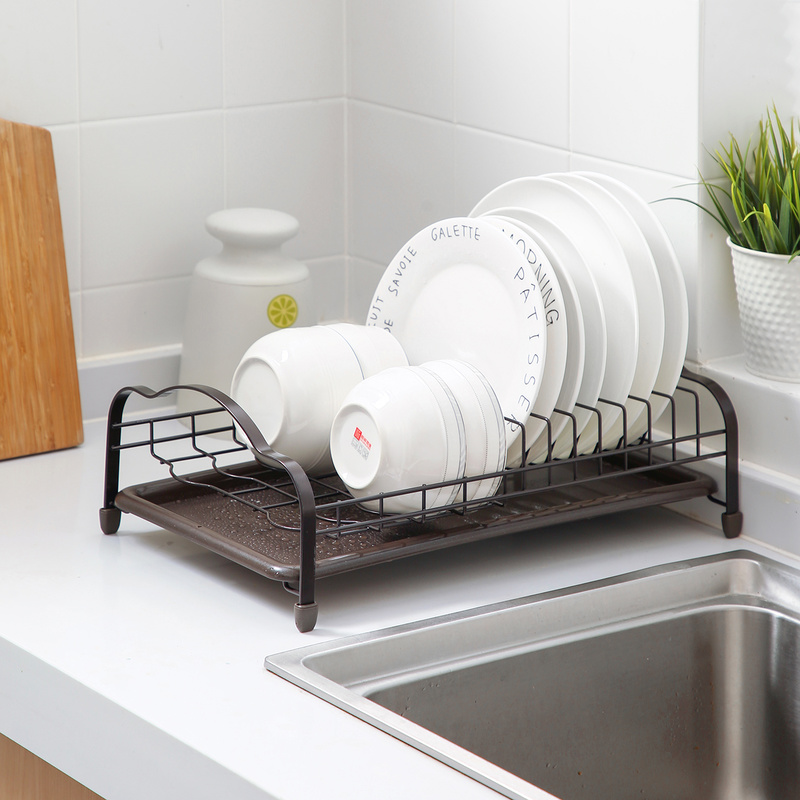 Kệ JUJIAJIA Hai Lớp Làm Từ Sắt Đựng Ráo Chén Dĩa Có Khay Hứng Nước