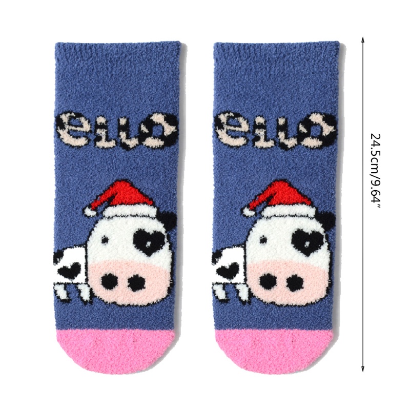 Vớ Nhung San Hô Dày Dặn Ấm Áp In Họa Tiết Bò Sữa Hoạt Hình Dễ Thương Cho Nữ