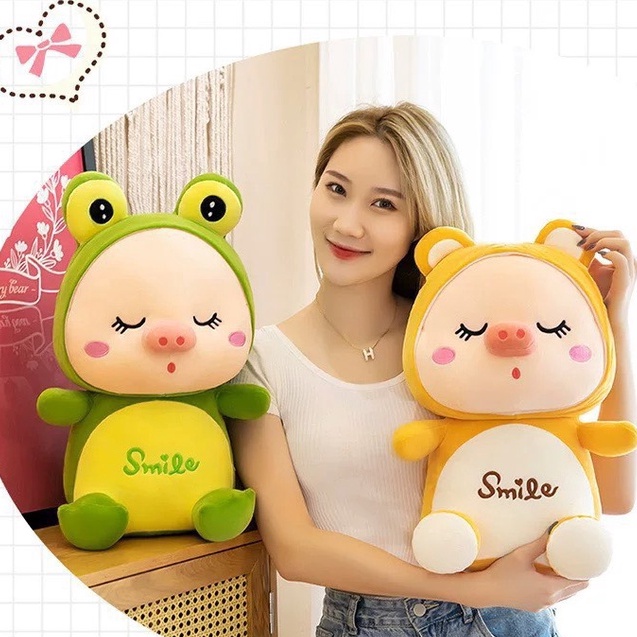 Gấu Bông Heo Biến Hình , Thú Nhồi Bông Heo Smile Mềm Mịn Đủ Size 35Cm-45Cm-60Cm