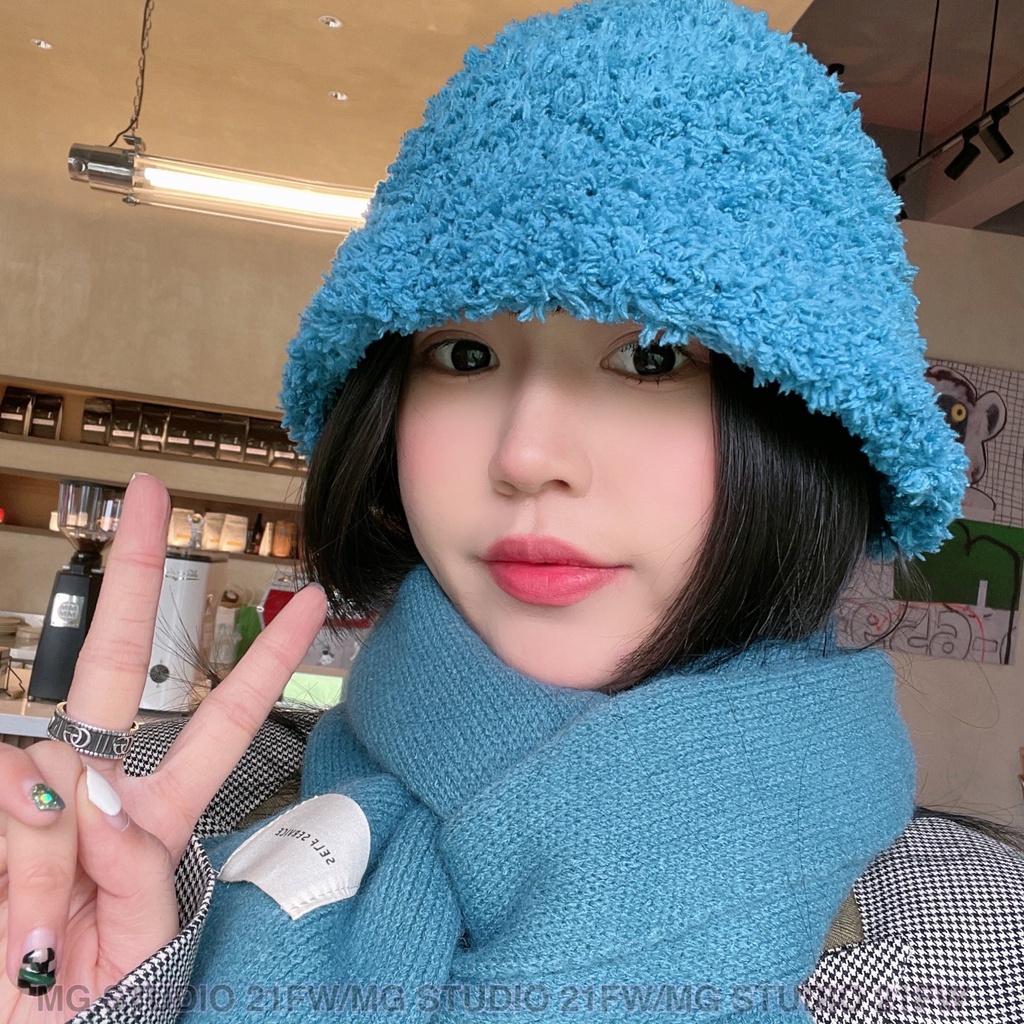 Mũ xô MG STUDIO dệt kim vải nhung san hô 4 màu tùy chọn