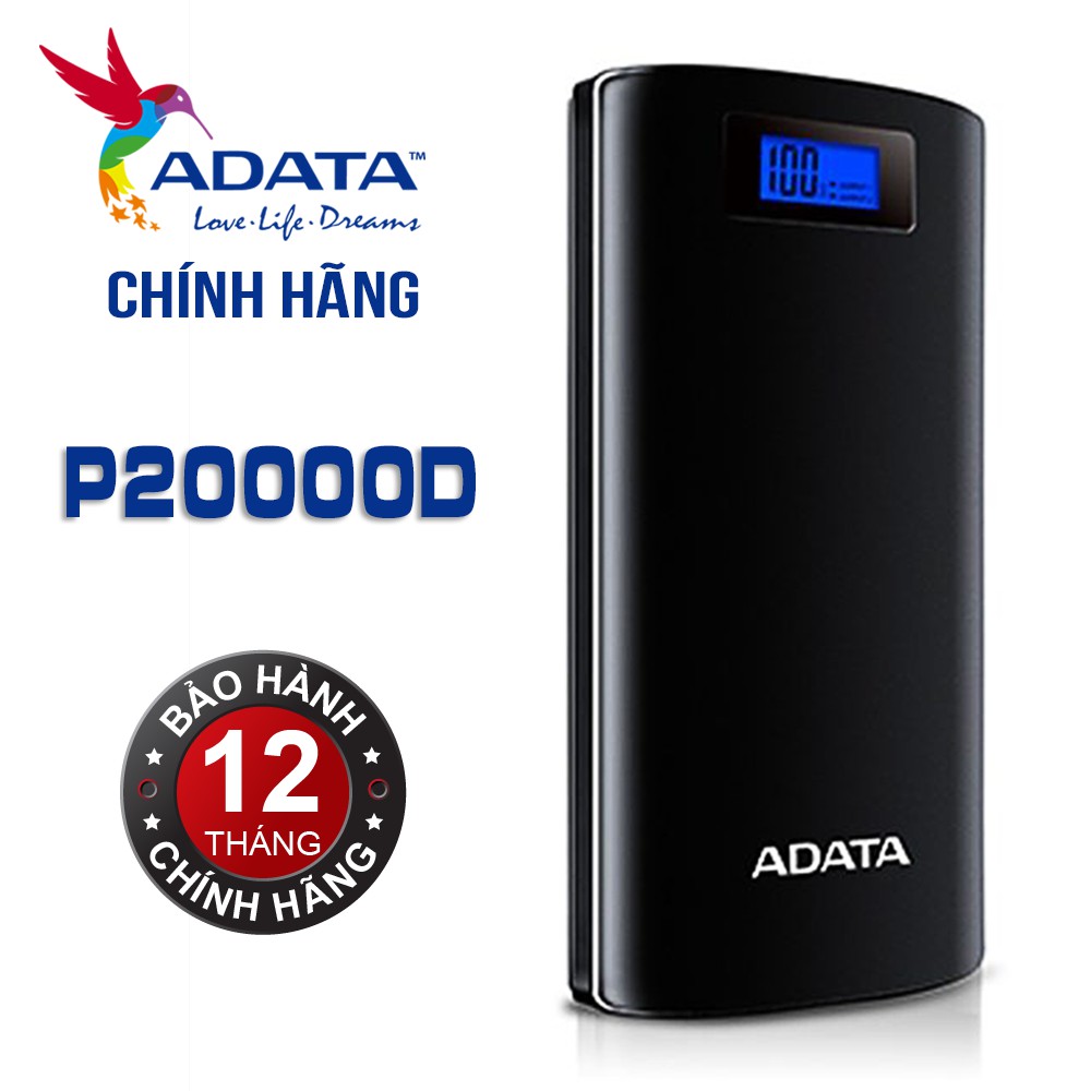 Pin sạc dự phòng 20000mAh P20000D ADATA (trắng) - Hãng phân phối chính thức